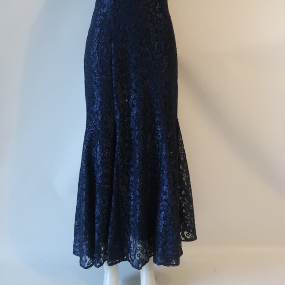 NWT Women R&M Richards Blue Lace Off the Shoulder Shimmer Mermaid Gown Dress 10P - Picture 9 of 14